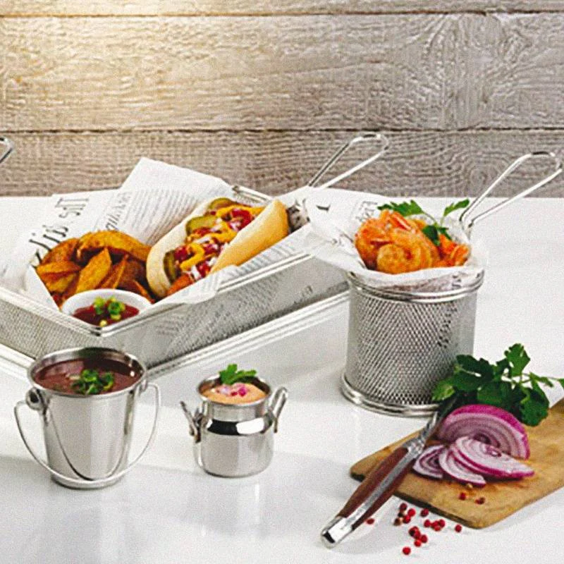 26x13 cm - Tableware Buffet & Display Cestello Porta Snack Rettangolare In Acciaio Inox - immagine 3